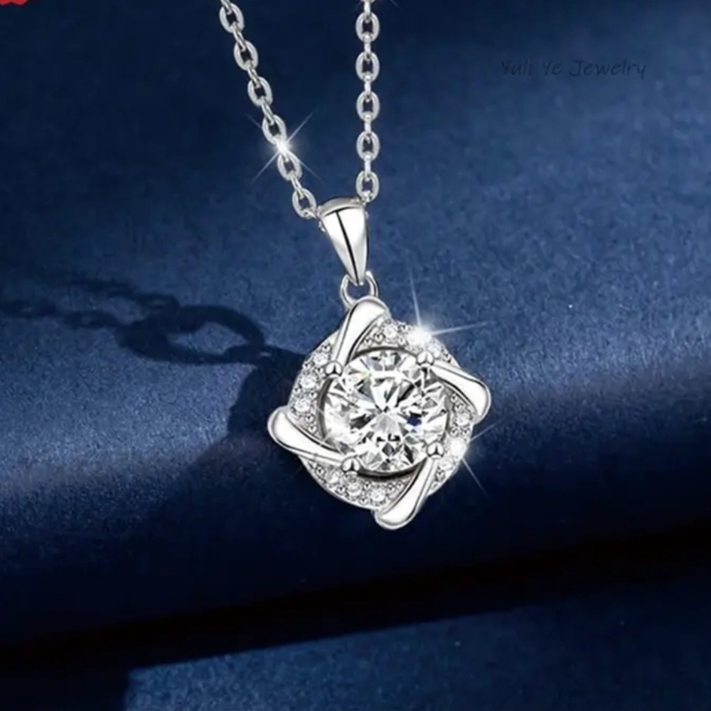 1 Carat Windmill Moissanite Sterling Silver Pendant Necklace - Picture 6 of 7